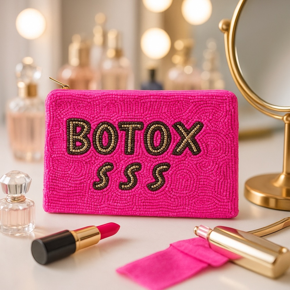 Hot Pink “Botox Money” Beaded Clutch Funny Girly Gift- Spa Babes & Glam Nights